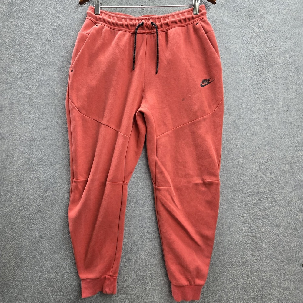 Nike Men Pants M Red Tech Fleece Jogger Zipper 24" Inseam Logo READ